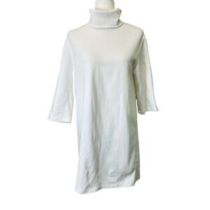 Zara‎ Shirt Dress High Neck Cotton 3/4 Sleeve Women’s sz. M White Tunic